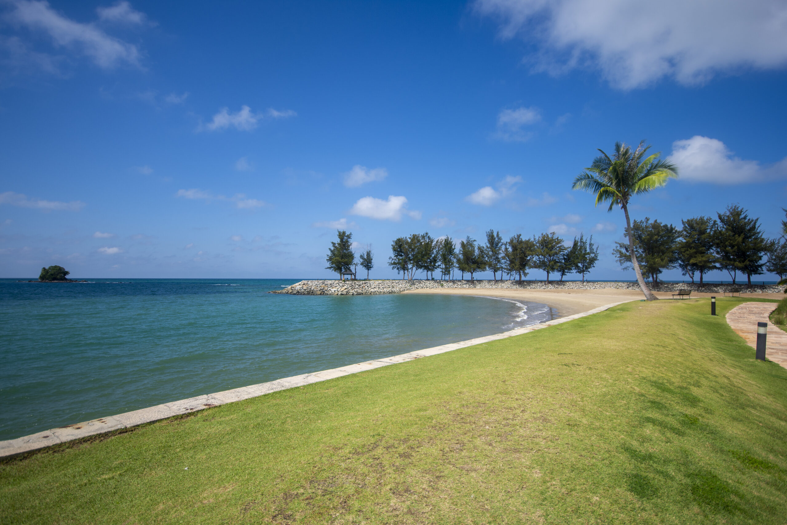 Beautiful Scene of Jerudong Beach with blue sky.