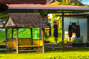 Thai Boxing Bamboo Hut with Punching Bags in Krabi Thailand