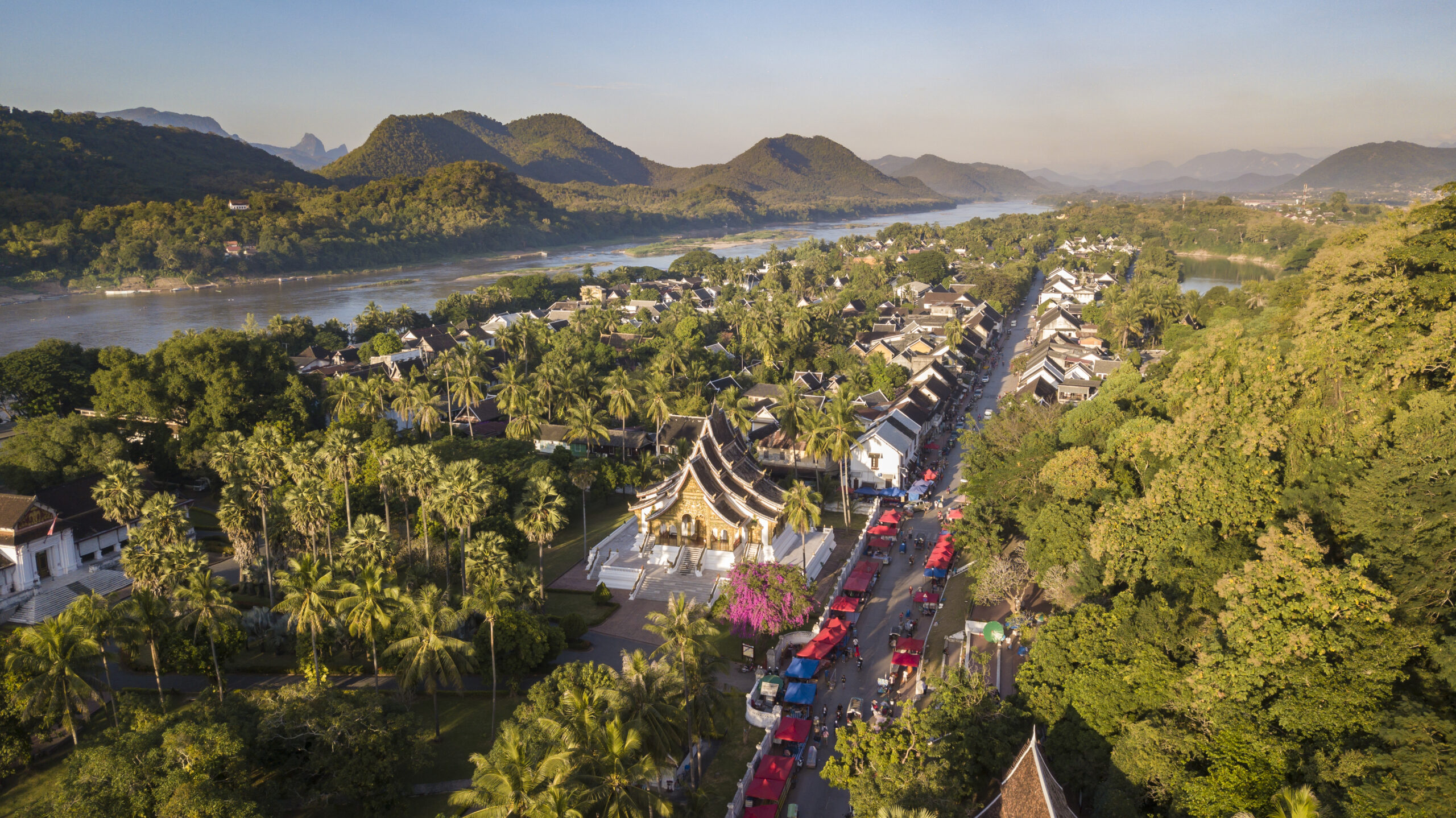 Drone aerial view of Luang Prabang, Laos